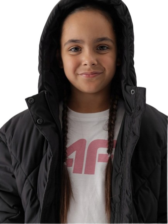 Kurtka dziewczęca puchowa pikowana 4F 4FJWAW24TDJAF451 czarna