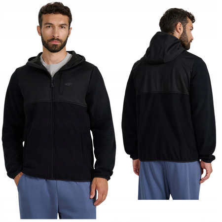 Polar męski 4F bluza na zamek z kapturem 4FWAW25TFLEM417 czarny
