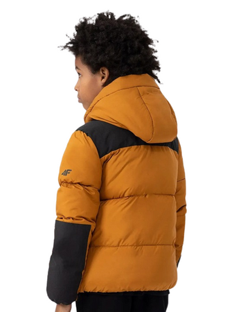 Kurtka Zimowa puchowa chłopięca 4F JAW23TDJAM276 brązowa