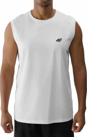 Koszulka męska beż rękawów tank top 4FWMM00TSLEM125 biały