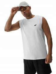 Koszulka męska beż rękawów tank top 4FWMM00TSLEM125 biały