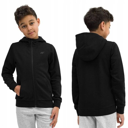 Bluza dziecięca rozpinana z kapturem czarna 4F JWSS24 TSWSM0926