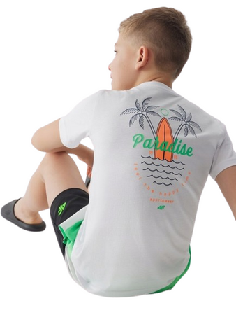 Koszulka chłopięca 4F JWSS24TTSHM1130 biała