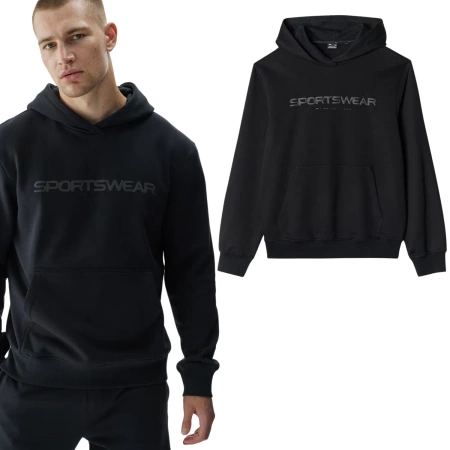 Bluza męska dresowa nierozpinana z kapturem męska 4FWAW24TSWSM1259 czarna