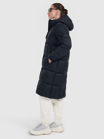 Płaszcz damski puchowy 4F z kapturem 4FWAW25TDJAF586 czarny