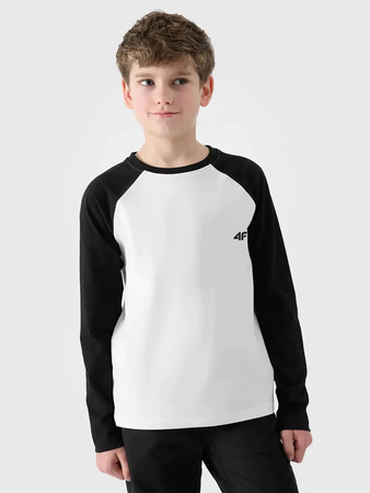 Bluzka dziecięca longsleeve chłopięcy 4FJWSS25TLONM420 biały