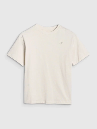 Dziewczęcy t-shirt oversize 4F 4FJWSS25TTSHF1851 kremowy