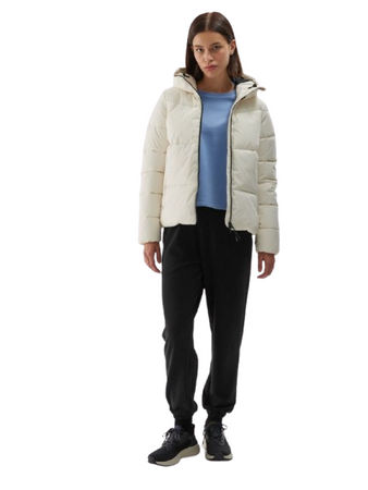 Damska kurtka puchowa pikowana 4F 4FWAW24TDJAF473 złamana biel
