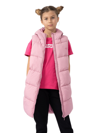Bezrękawnik Zimowy Puchowy Długi dziewczęcy 4F JAW23TVJAF046 różowy