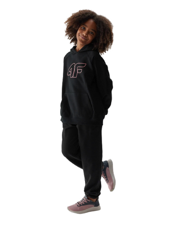 Bluza dziewczęca z kapturem 4FJAW23TSWSF638 czarna