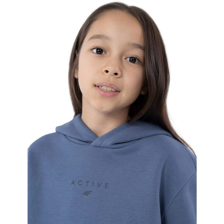 Bluza dresowa z kapturem dziewczęca 4F HJZ22-JBLD003 denim