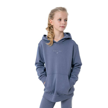 Bluza dresowa z kapturem dziewczęca 4F HJZ22-JBLD003 denim