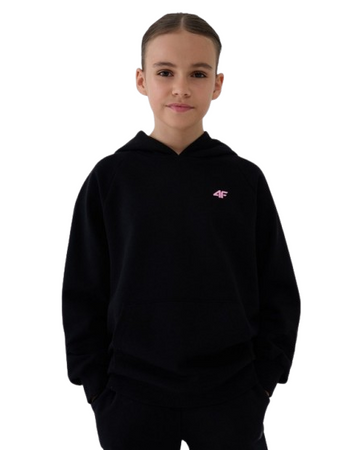 Bluza nierozpinana z kapturem dziewczęca 4FJWSS25TSWSF1478 czarna