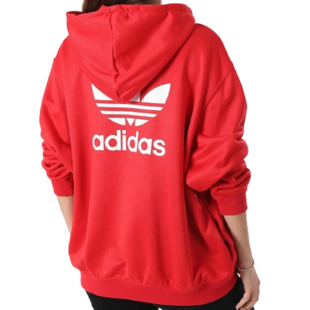 Adidas Originals bluza damska kolor czerwony z kapturem z nadrukiem IP0585