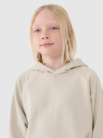 Bluza dresowa nierozpinana z kapturem chłopięca 4FJWSS25TSWSM1712 kremowa