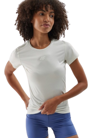 Damska koszulka treningowa 4F 4FWAW24TFTSF1011 kremowa
