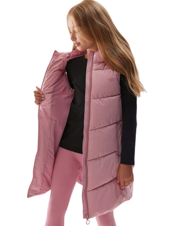 Bezrękawnik Zimowy Puchowy Długi dziewczęcy 4F JAW23TVJAF046 różowy