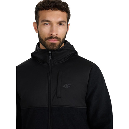 Polar męski 4F bluza na zamek z kapturem 4FWAW25TFLEM417 czarny