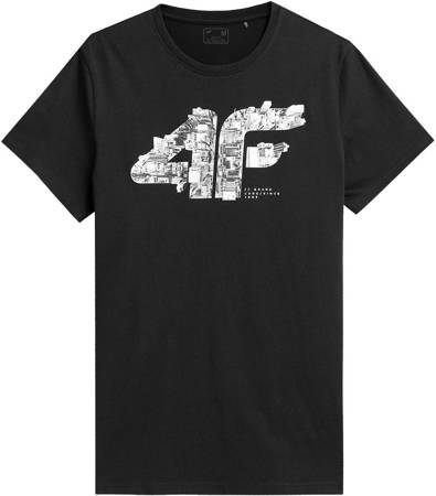 T-shirt męski 4F czarny z nadrukiem H4Z21 TSM012